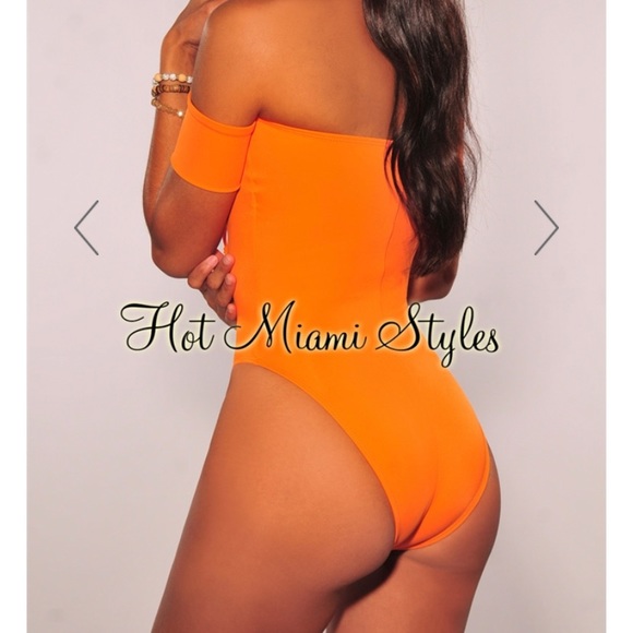 Orange off shoulder one piece bikini swim - Picture 2 of 2